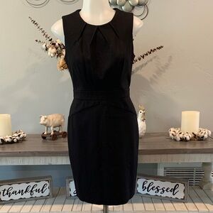 LOFT Black Sleeveless Pleated Neck Sheath Dress